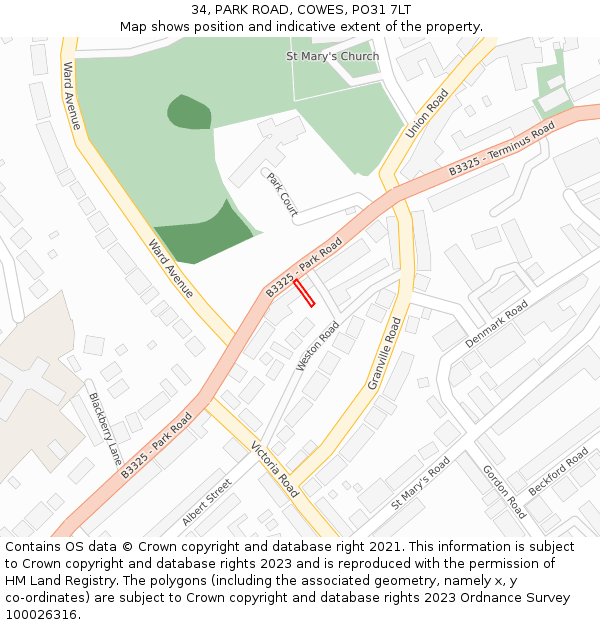 34, PARK ROAD, COWES, PO31 7LT: Location map and indicative extent of plot