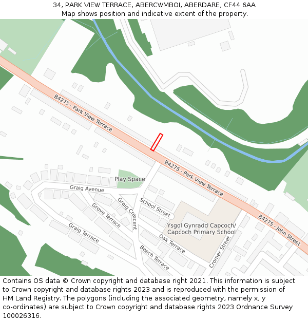 34, PARK VIEW TERRACE, ABERCWMBOI, ABERDARE, CF44 6AA: Location map and indicative extent of plot