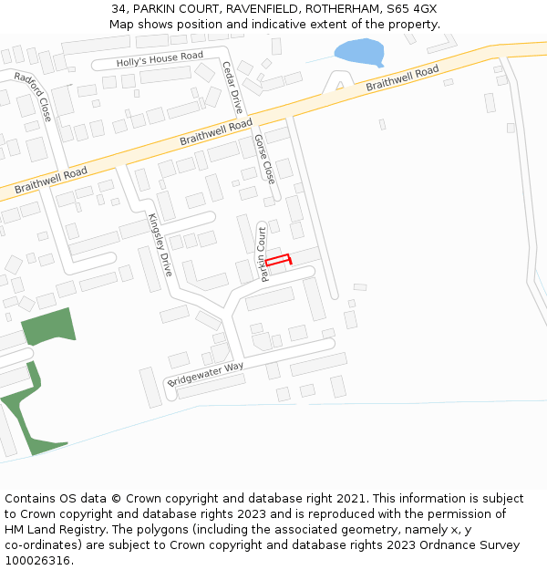 34, PARKIN COURT, RAVENFIELD, ROTHERHAM, S65 4GX: Location map and indicative extent of plot