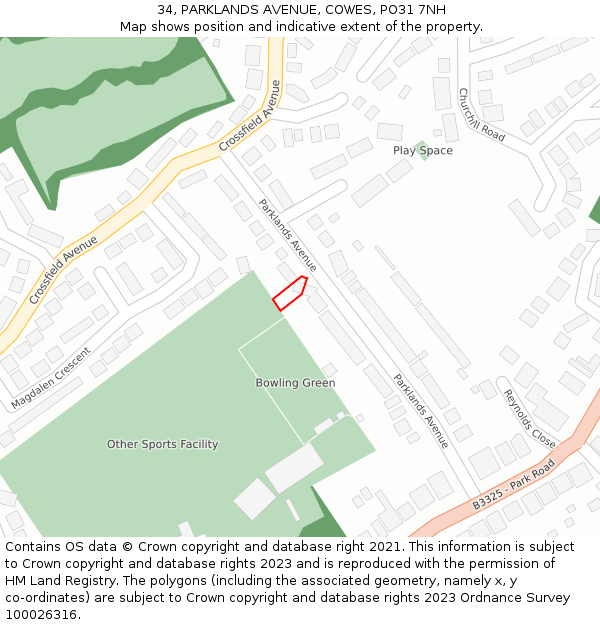 34, PARKLANDS AVENUE, COWES, PO31 7NH: Location map and indicative extent of plot