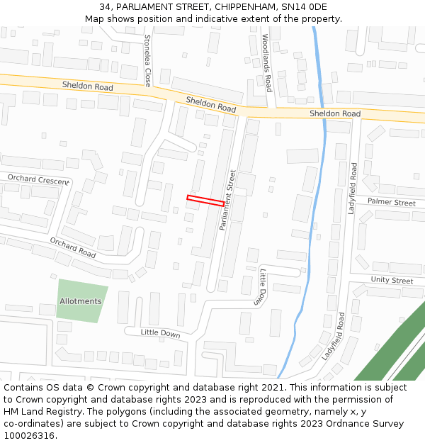 34, PARLIAMENT STREET, CHIPPENHAM, SN14 0DE: Location map and indicative extent of plot