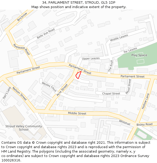 34, PARLIAMENT STREET, STROUD, GL5 1DP: Location map and indicative extent of plot