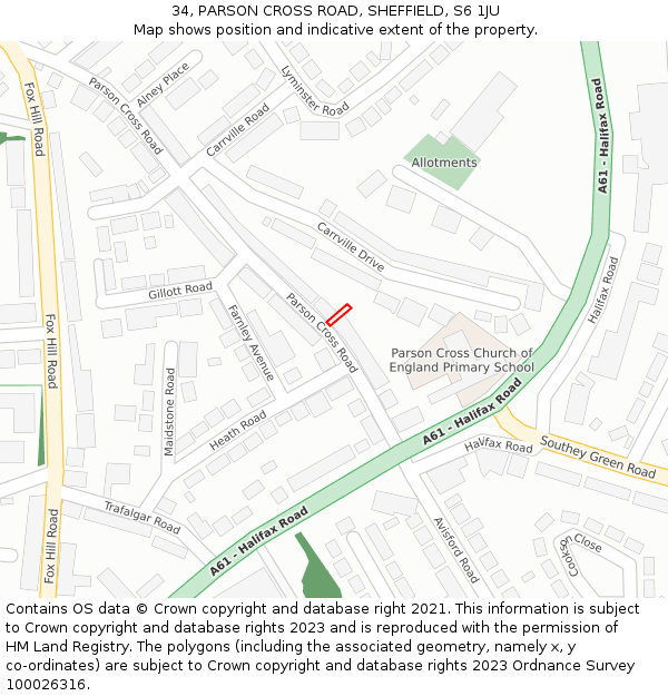 34, PARSON CROSS ROAD, SHEFFIELD, S6 1JU: Location map and indicative extent of plot