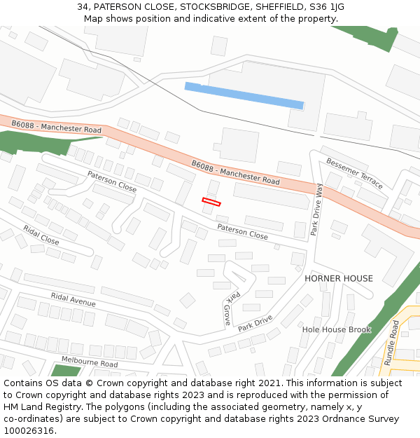 34, PATERSON CLOSE, STOCKSBRIDGE, SHEFFIELD, S36 1JG: Location map and indicative extent of plot