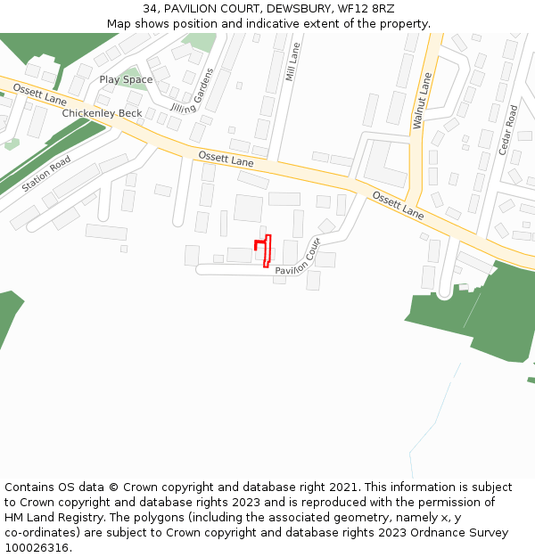 34, PAVILION COURT, DEWSBURY, WF12 8RZ: Location map and indicative extent of plot