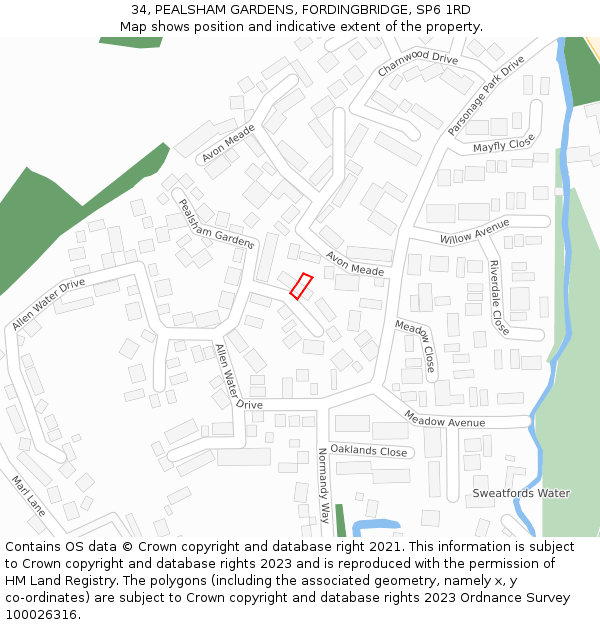 34, PEALSHAM GARDENS, FORDINGBRIDGE, SP6 1RD: Location map and indicative extent of plot