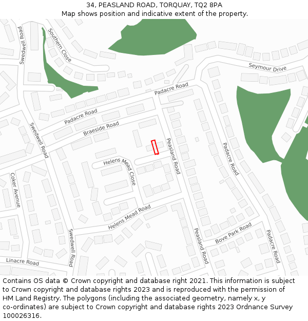 34, PEASLAND ROAD, TORQUAY, TQ2 8PA: Location map and indicative extent of plot