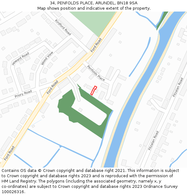 34, PENFOLDS PLACE, ARUNDEL, BN18 9SA: Location map and indicative extent of plot