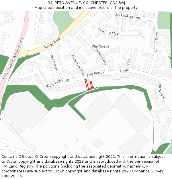 34, PETO AVENUE, COLCHESTER, CO4 5WJ: Location map and indicative extent of plot
