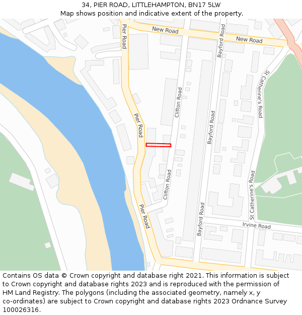 34, PIER ROAD, LITTLEHAMPTON, BN17 5LW: Location map and indicative extent of plot