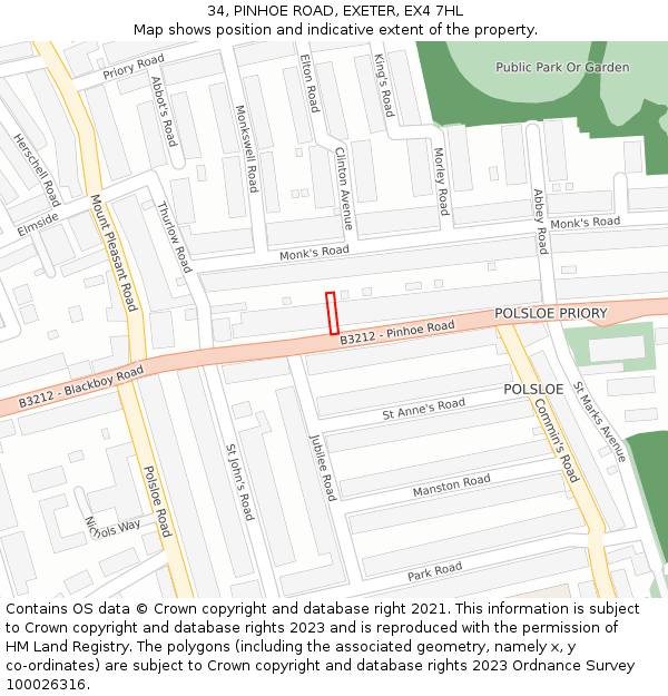 34, PINHOE ROAD, EXETER, EX4 7HL: Location map and indicative extent of plot