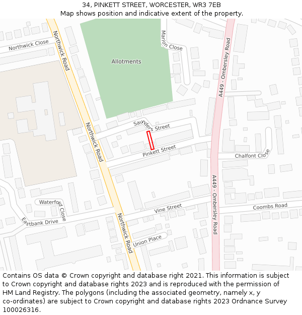 34, PINKETT STREET, WORCESTER, WR3 7EB: Location map and indicative extent of plot
