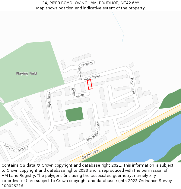 34, PIPER ROAD, OVINGHAM, PRUDHOE, NE42 6AY: Location map and indicative extent of plot