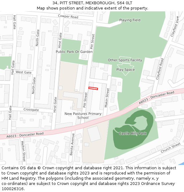 34, PITT STREET, MEXBOROUGH, S64 0LT: Location map and indicative extent of plot
