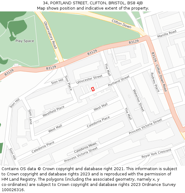 34, PORTLAND STREET, CLIFTON, BRISTOL, BS8 4JB: Location map and indicative extent of plot