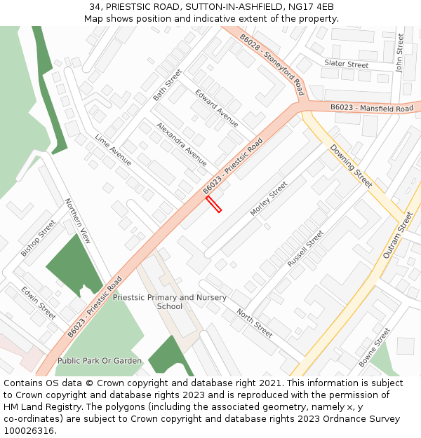 34, PRIESTSIC ROAD, SUTTON-IN-ASHFIELD, NG17 4EB: Location map and indicative extent of plot