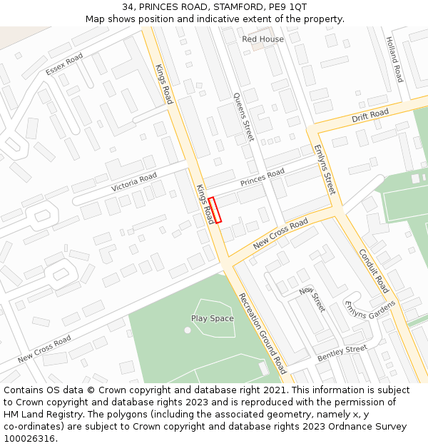 34, PRINCES ROAD, STAMFORD, PE9 1QT: Location map and indicative extent of plot