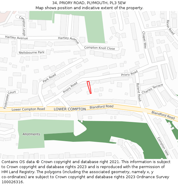 34, PRIORY ROAD, PLYMOUTH, PL3 5EW: Location map and indicative extent of plot