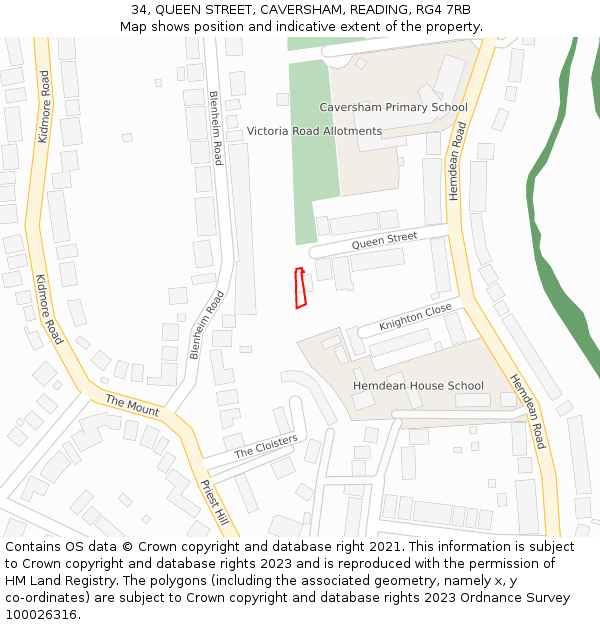 34, QUEEN STREET, CAVERSHAM, READING, RG4 7RB: Location map and indicative extent of plot