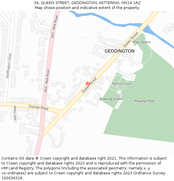34, QUEEN STREET, GEDDINGTON, KETTERING, NN14 1AZ: Location map and indicative extent of plot