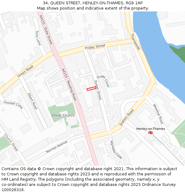 34, QUEEN STREET, HENLEY-ON-THAMES, RG9 1AP: Location map and indicative extent of plot
