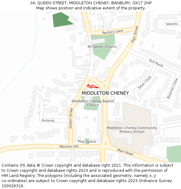 34, QUEEN STREET, MIDDLETON CHENEY, BANBURY, OX17 2NP: Location map and indicative extent of plot