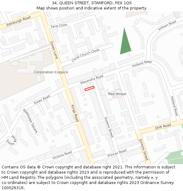 34, QUEEN STREET, STAMFORD, PE9 1QS: Location map and indicative extent of plot