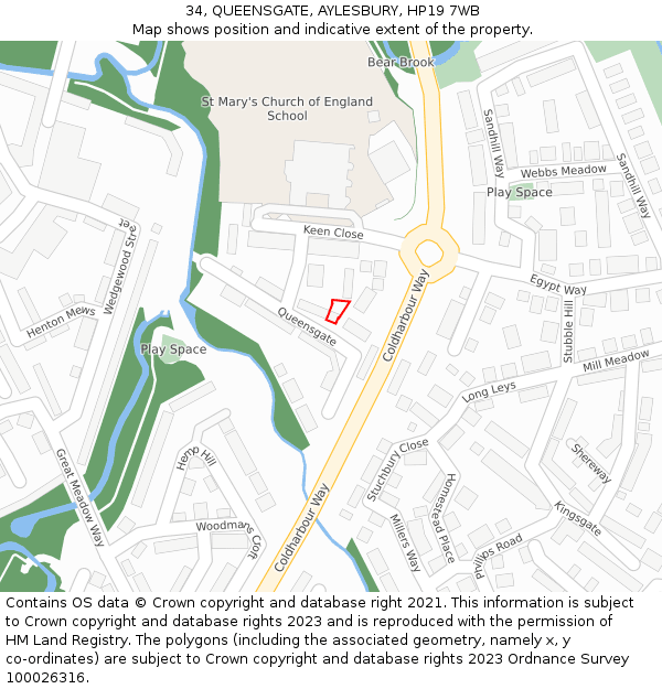 34, QUEENSGATE, AYLESBURY, HP19 7WB: Location map and indicative extent of plot