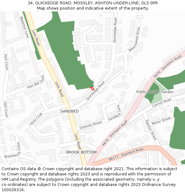 34, QUICKEDGE ROAD, MOSSLEY, ASHTON-UNDER-LYNE, OL5 0PR: Location map and indicative extent of plot
