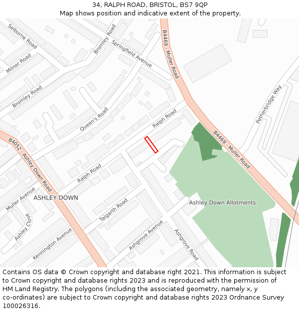 34, RALPH ROAD, BRISTOL, BS7 9QP: Location map and indicative extent of plot