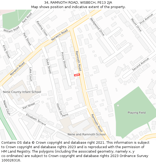 34, RAMNOTH ROAD, WISBECH, PE13 2JA: Location map and indicative extent of plot