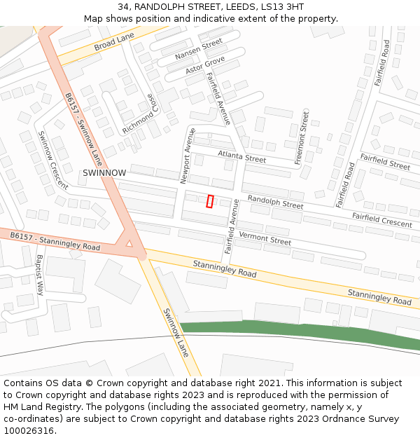 34, RANDOLPH STREET, LEEDS, LS13 3HT: Location map and indicative extent of plot