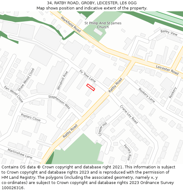 34, RATBY ROAD, GROBY, LEICESTER, LE6 0GG: Location map and indicative extent of plot