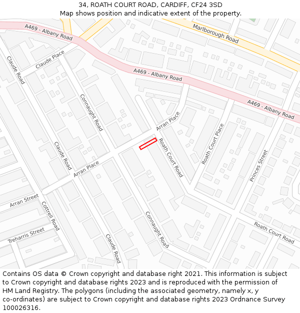 34, ROATH COURT ROAD, CARDIFF, CF24 3SD: Location map and indicative extent of plot