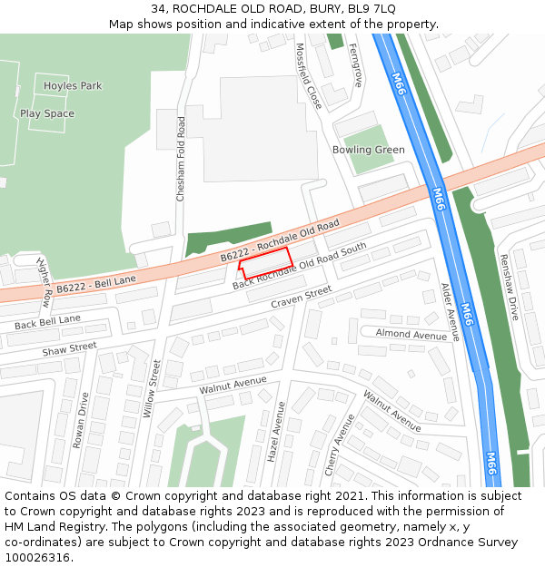 34, ROCHDALE OLD ROAD, BURY, BL9 7LQ: Location map and indicative extent of plot