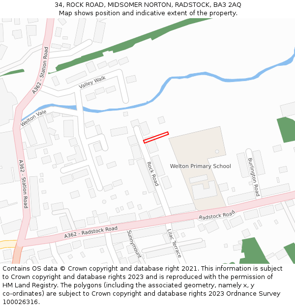 34, ROCK ROAD, MIDSOMER NORTON, RADSTOCK, BA3 2AQ: Location map and indicative extent of plot