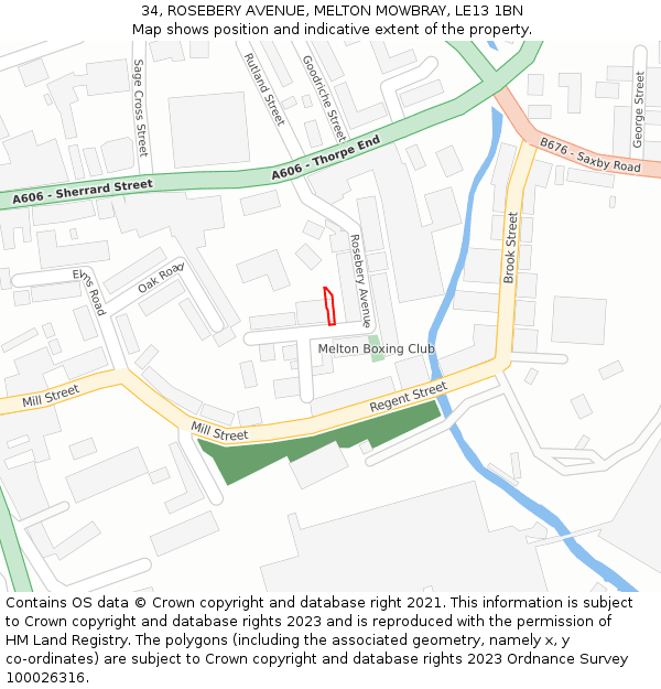 34, ROSEBERY AVENUE, MELTON MOWBRAY, LE13 1BN: Location map and indicative extent of plot
