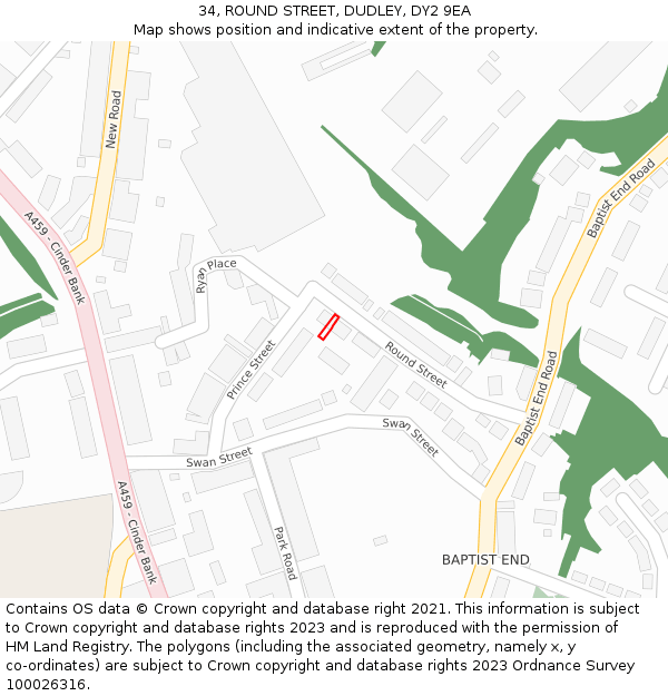 34, ROUND STREET, DUDLEY, DY2 9EA: Location map and indicative extent of plot