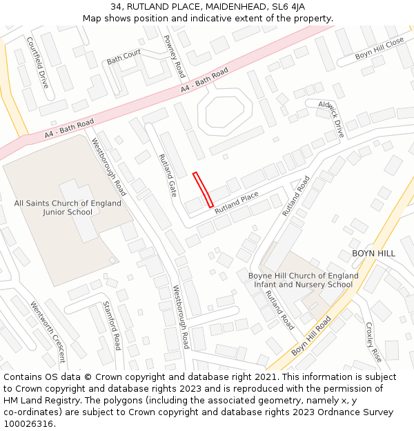34, RUTLAND PLACE, MAIDENHEAD, SL6 4JA: Location map and indicative extent of plot
