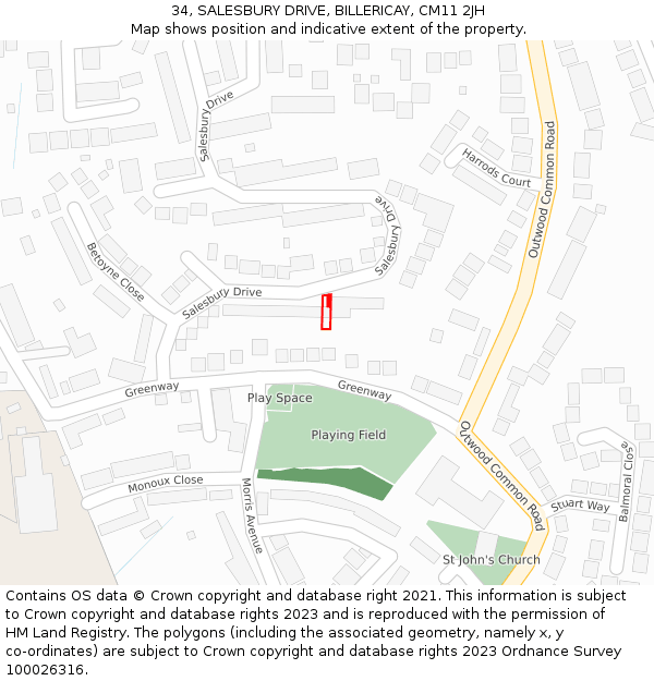 34, SALESBURY DRIVE, BILLERICAY, CM11 2JH: Location map and indicative extent of plot