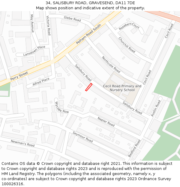 34, SALISBURY ROAD, GRAVESEND, DA11 7DE: Location map and indicative extent of plot