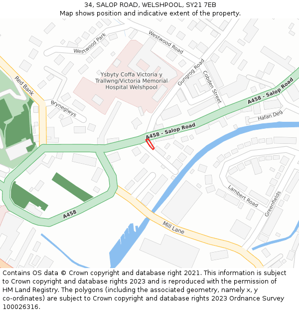 34, SALOP ROAD, WELSHPOOL, SY21 7EB: Location map and indicative extent of plot