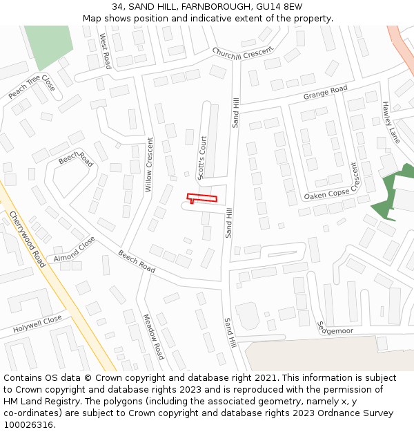 34, SAND HILL, FARNBOROUGH, GU14 8EW: Location map and indicative extent of plot