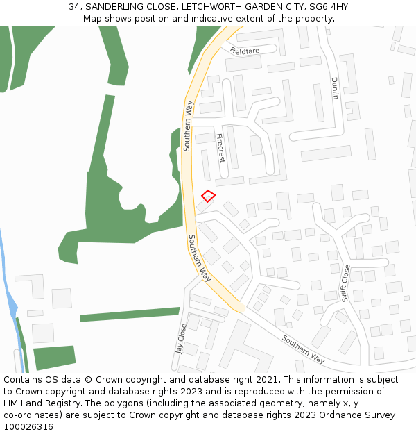 34, SANDERLING CLOSE, LETCHWORTH GARDEN CITY, SG6 4HY: Location map and indicative extent of plot