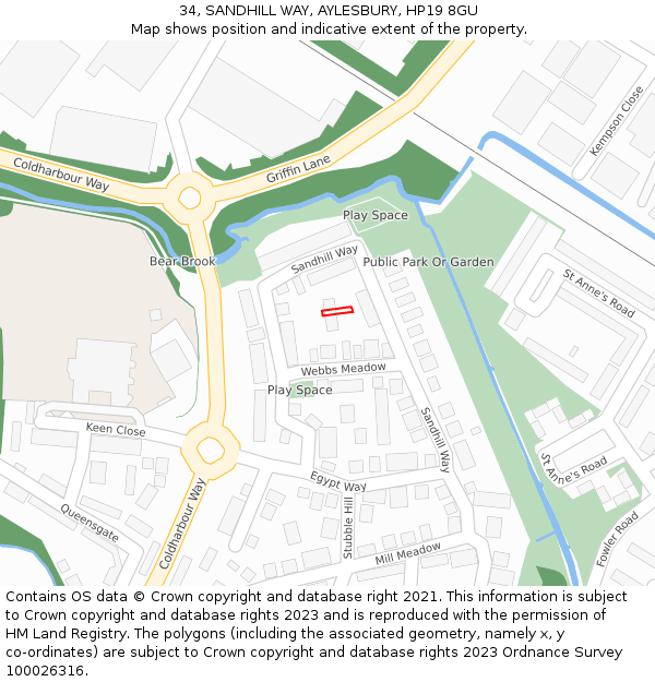 34, SANDHILL WAY, AYLESBURY, HP19 8GU: Location map and indicative extent of plot