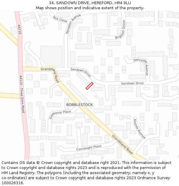 34, SANDOWN DRIVE, HEREFORD, HR4 9LU: Location map and indicative extent of plot