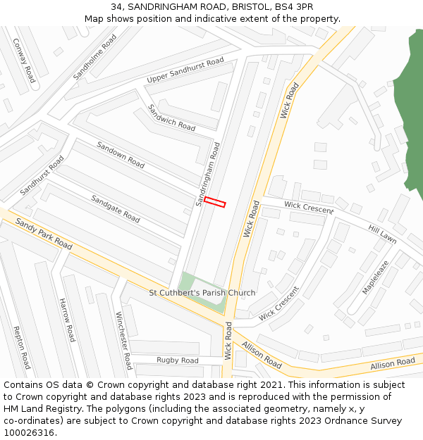34, SANDRINGHAM ROAD, BRISTOL, BS4 3PR: Location map and indicative extent of plot