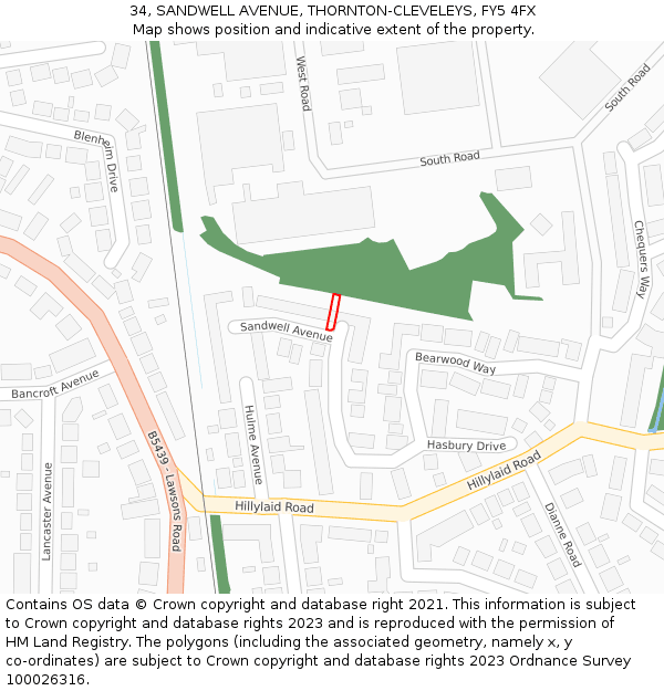 34, SANDWELL AVENUE, THORNTON-CLEVELEYS, FY5 4FX: Location map and indicative extent of plot