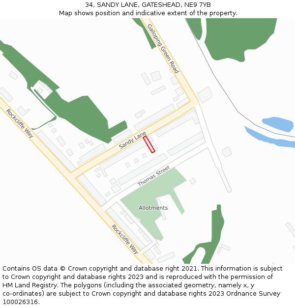 34, SANDY LANE, GATESHEAD, NE9 7YB: Location map and indicative extent of plot