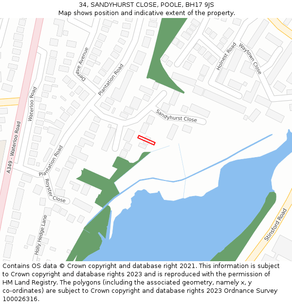 34, SANDYHURST CLOSE, POOLE, BH17 9JS: Location map and indicative extent of plot